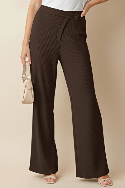 bshood X Nurbeli Women's Pleated Asymmetrical Closure Palazzo Trousers