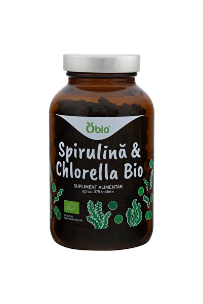 OBİO Spirulină și Chlorella, bio, 375 tablete (150g),