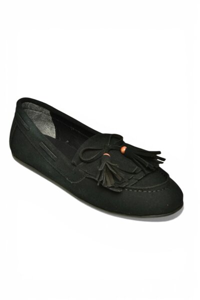 Fox Shoes Y996271002 Balerini de damă din piele intoarsa neagra cu detaliu ci...