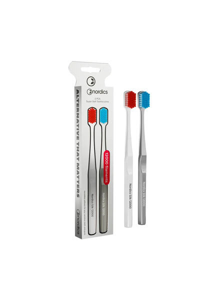 Nordics Pack of 2 PREMIUM adult toothbrushes, 12000 filaments, super soft, wh...