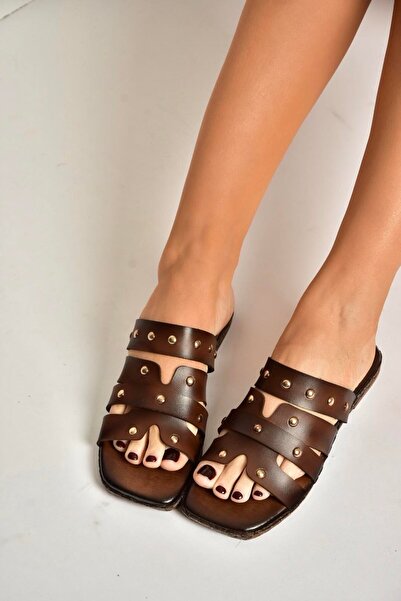 Fox Shoes Y390755203 Brown Genuine Leather Women's Slippers