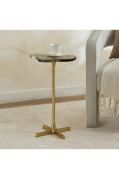 Generic طاولة جانبية بسطح زجاجي مزخرف