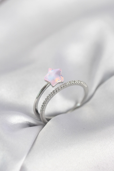 callerrons accessories خاتم نسائي من حجر الزركون الفضي اللون الوردي طراز هالي...