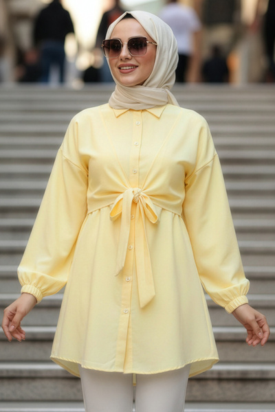 N.S NEVA STYLE Buttoned Yellow Hijab Tunic 20316Sr
