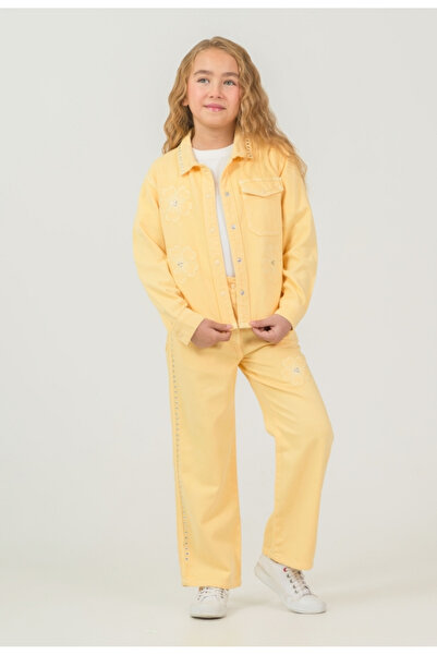 ALG طقم بناتي مكون من 3 قطع: جاكيت مطرز، تي شيرت، وبنطلون