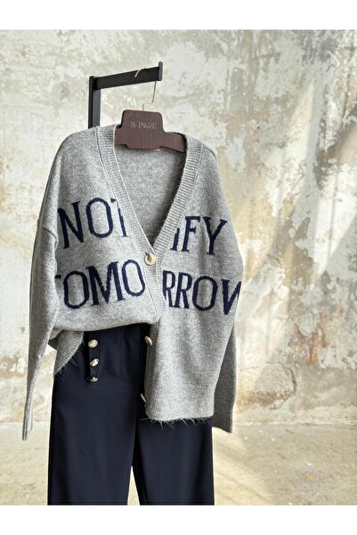 elbisereyonda Embroidery Detailed Oversized Cardigan with Button Closure