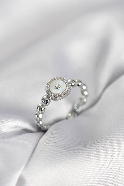 FREEDOM STOREE Silver Color Pearlescent Star Model Zircon Stone Women's Ring