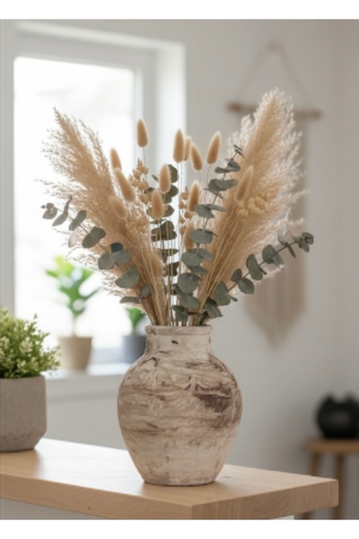 BHR El yapımı Açık Kahverengi Doğal Mermer Taş Görünümlü Dokulu Küp Vazo / Kü...