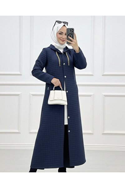 FERHEL Women's Long Quilted Coat - Navy Blue