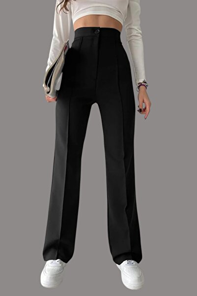 byhaziran butik Yuls Women's Black Green Fabric Pants