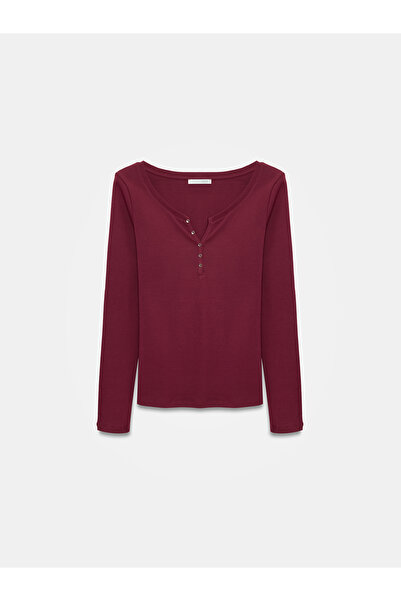 Dilvin 32699 Düğme Detaylı Uzun Kollu Top-Açık Bordo