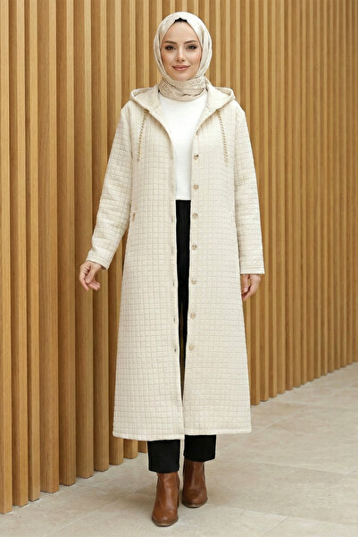 FERHEL Women's Long Quilted Coat - Stone