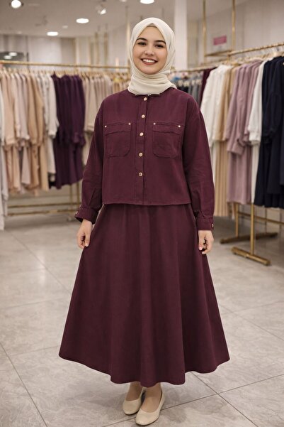 Esra Butik78 Gabardin Kumaş Gizli Cepli İkili Takım Uzun Etekli Tesettür Şık ...