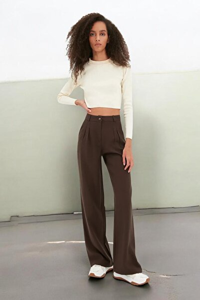 byhaziran butik Vesna Bitter Brown Palazzo Cut Pleated Trousers