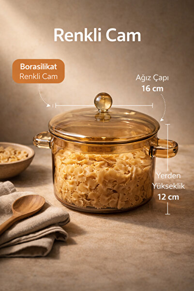 Tutku Home Renkli Borosilikat Cam Tencere - 1,9 Litre