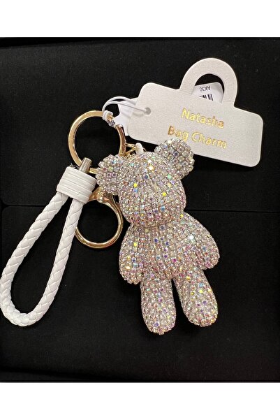 NATASHA Viral Sparkling Rhinestones Bear Bag Charm/Keychain with White Strap
