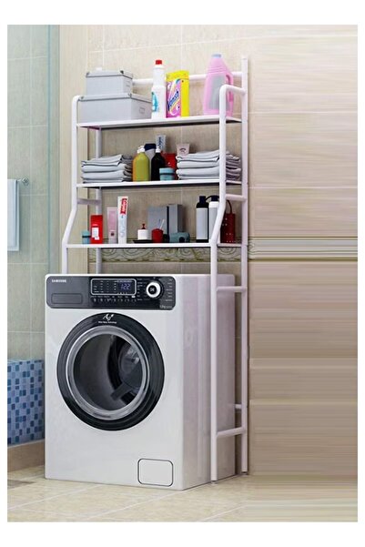 HomeNew Metal washing machine organizer stand - 3 shelves, space saving (white)