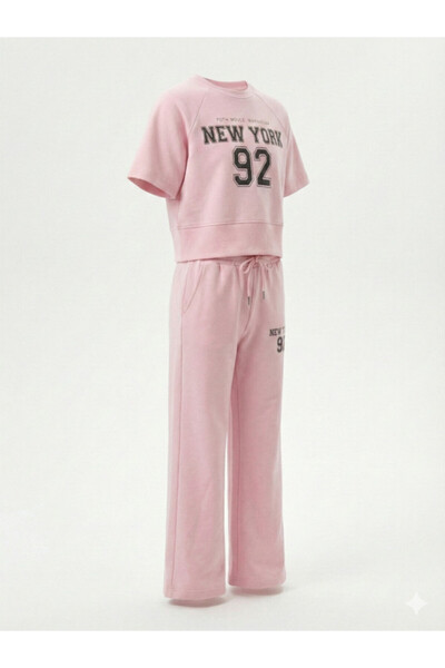 Victor and Jane Girls 2 Pc Set New York Print Top & Pants Set – Light Pink