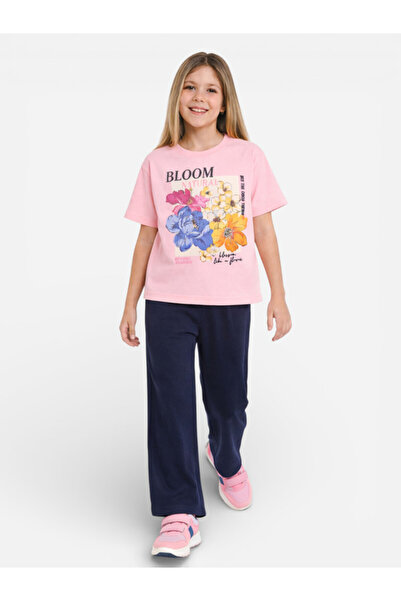 Victor and Jane Girls Floral Print T-Shirt & Pants Set – Pink & Navy