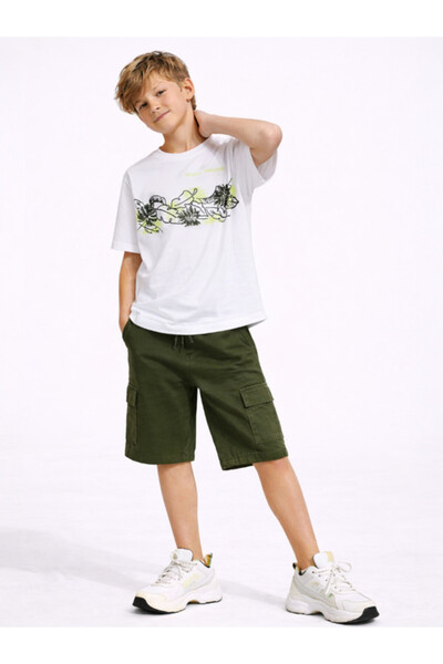 Victor and Jane Boys Nature Sketch T-Shirt & Olive Cargo Shorts Set