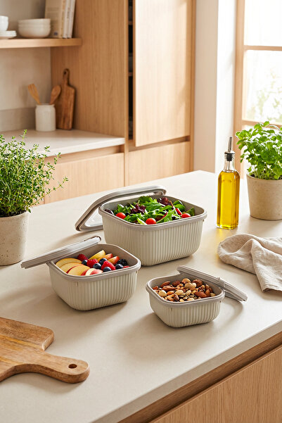 Homekolik 3-Piece Vip Square Beige Storage Container Set – (1750 1050 600) Su...