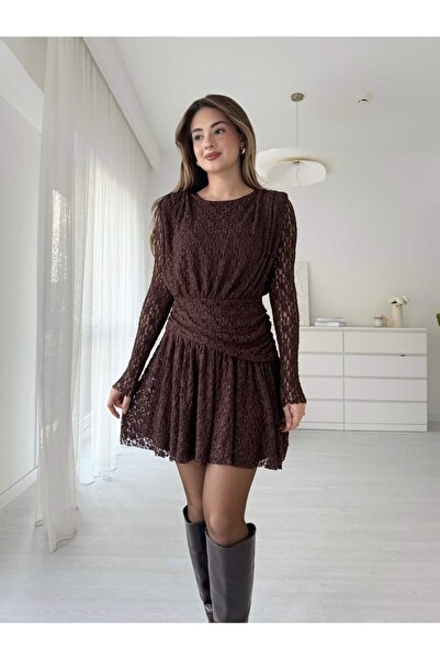 tiamoda Bel Detaylı Güpürlü Mini Elbise