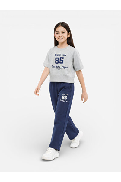 Victor and Jane Girls 2 Pc Set Tennis Club Print T-Shirt & Pants Set – Grey &...