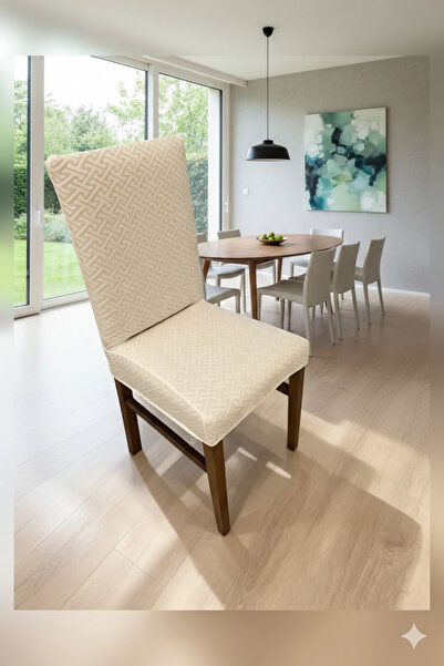 Hazineci Bey Chair Cover, Flexible, Lycra, Elastic, Washable, 1 Piece Cream C...