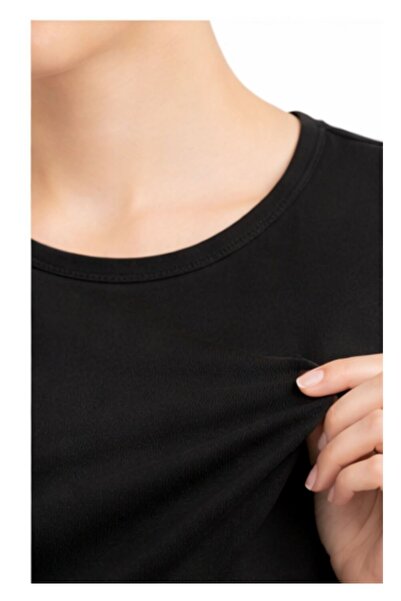 WAYS Kadın Siyah Şardonlu Termal Uzun Kollu Bisiklet Yaka Body Esnek Basic Bluz