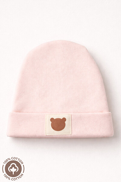 Miniel Unisex Baby Beanie with Arma Detail and Teddy Bear, Combed Organic Cot...