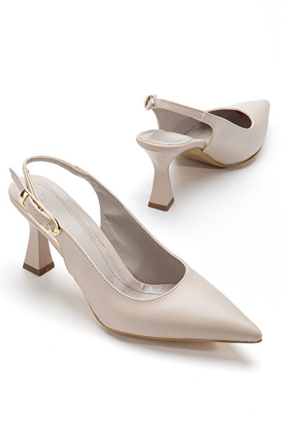 Saadet Kaya Butik Women's Beige Skin-Color Open-Back Pointed Thin Heeled Shoes