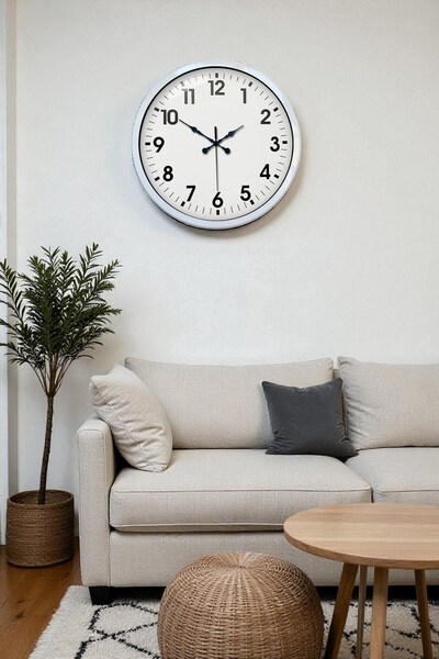 Cetiner Group 40 cm White Metal Standard Wall Clock