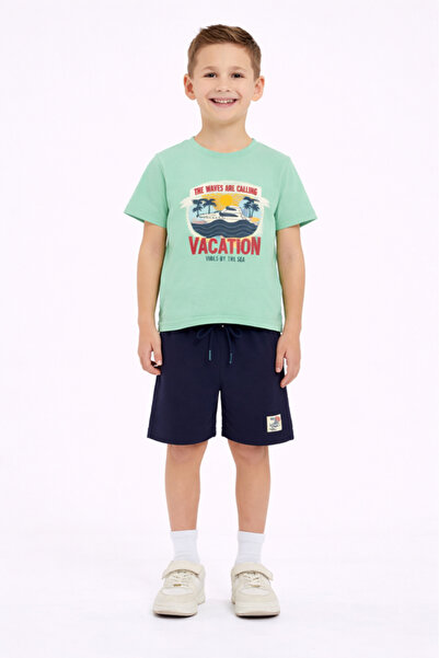 Victor and Jane Boys Vacation Printed T-Shirt & Navy Shorts Set