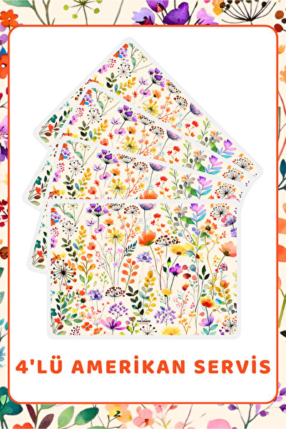 The Grade Amerikan Servis 4'lü Çiçek Desen Tabak Altlığı Leke Tutmaz Amerikan...