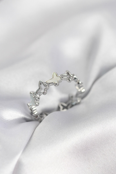 callerrons accessories خاتم نسائي من النحاس على شكل فراشة باللون الفضي - EBJ2...