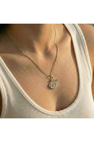 316L Non-dark Steel Gold Color Swan Model Necklace for Women