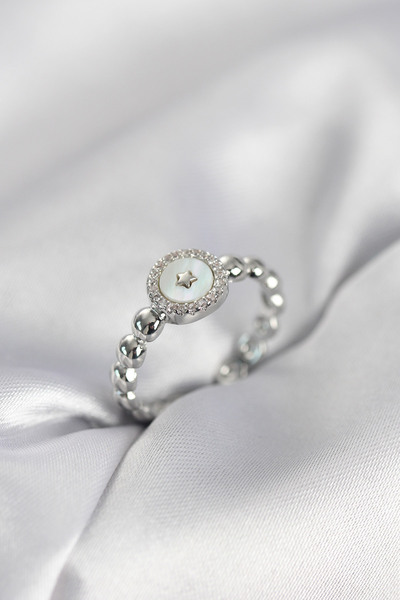 callerrons accessories خاتم نسائي فضي اللون مرصع بحجر الزركون - EBJ260214W39602