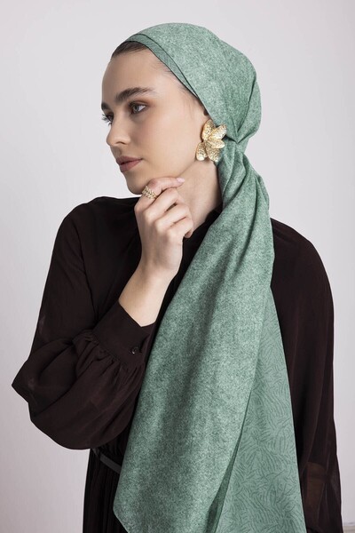 Ayshara Bengi Monogram Plain Patterned Double-Sided Shawl - Mint Green