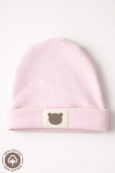 Miniel Unisex Baby Beanie with Arma Detail and Teddy Bear, Combed Organic Cot...