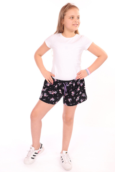 Toontoy Girl's Printed Basic Shorts with Elastic Waistband