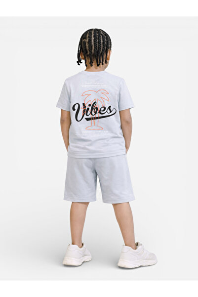 Victor and Jane Boys Vibes Printed T-Shirt & Light Blue Shorts Set