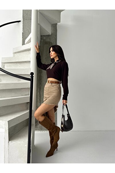 KENE JEANS Asymmetric Linen Skirt with Tassel Detail