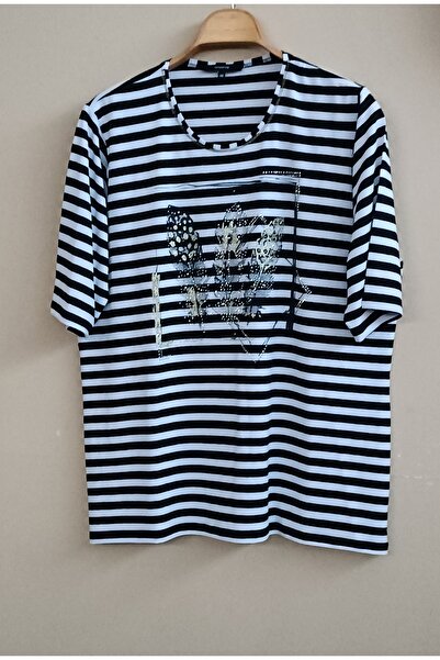 MAXLEVEL MODA Striped Print Detail Plus Size Women's Blouse