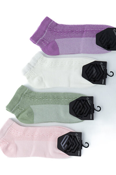 Oppland Women's Booties Model Short Socks 4-Piece Cotton Stylish Patterned Ex...