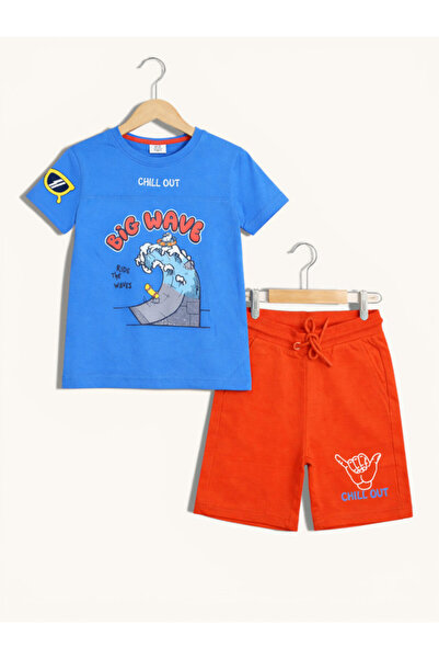 Victor and Jane Boys Surfing Wave T-Shirt & Orange Shorts Set