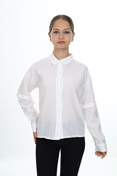 Toontoy قميص بناتي ذو قصة عادية وأكمام طويلة وكتف منخفض ومظهر كتان - قابل للإ...