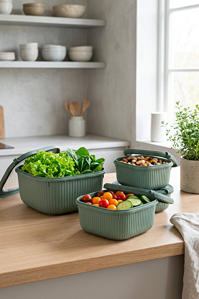 Homekolik 3-Piece Vip Square Green Storage Container Set – (1750 1050 600) Su...