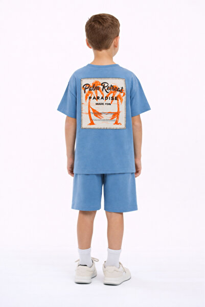Victor and Jane Boys Palm Runner Printed T-Shirt & Grey Shorts Set