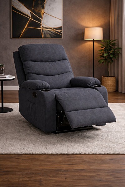 Arnohome Gray recliner chair with cup holders - soft fabric with footrest and...