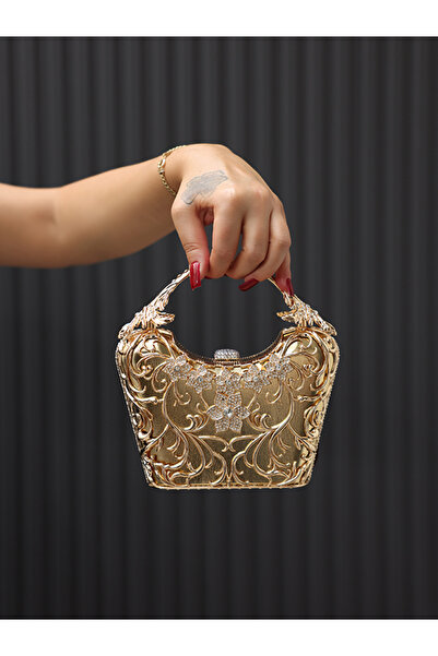 EVASAMLİSHOESBAG Rozette Altın Renk Kadın El Çantası